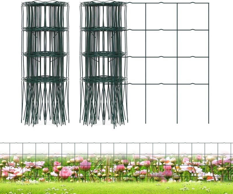 PROWORX Decorative Garden Fence Border Rolls, Total 14 in x 40 ft 2 Pack Metal Folding Flat Wire Fencing for Yard, Green PVC Coated Outdoor Patio Landscape Flower Bed Edging - Image 1